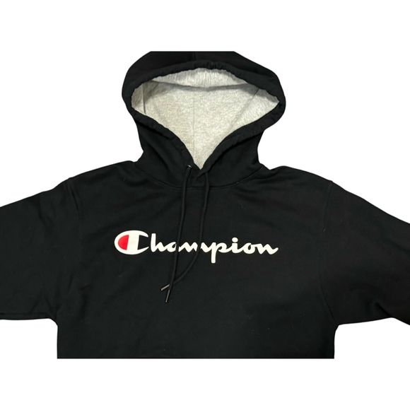 Champion Men's Black Hoodie Large Print Logo Size Small EUC - Picture 3 of 9